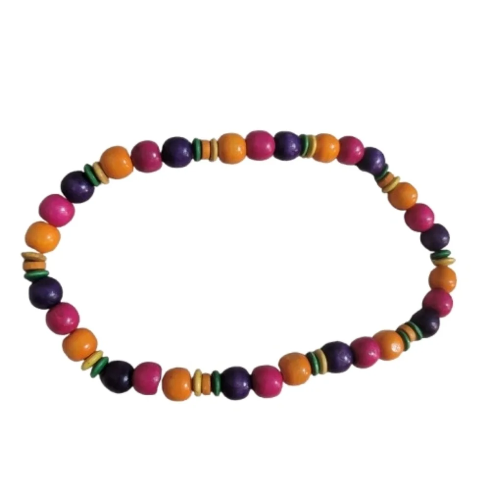 Vibrant Multi-Color Wood Bead Bracelet - Bohemian / Hippie / Cottagecore Stretch